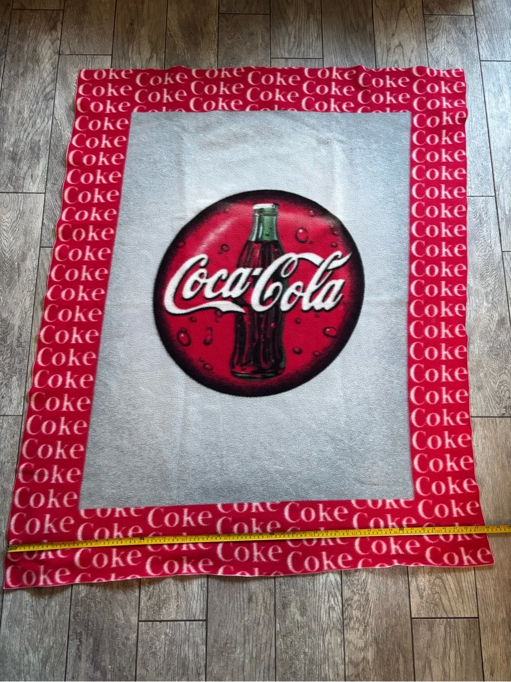 Vintage Coca-Cola Red Disc Bottle Fleece Throw Blanket Bordered Coke Print